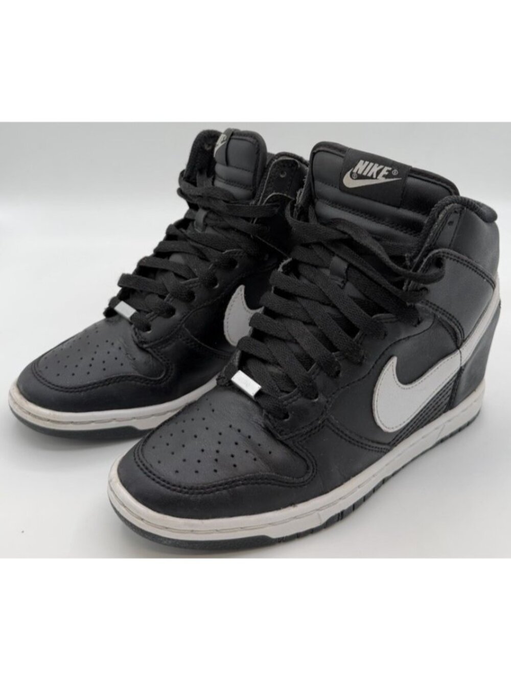 Nike iD Dunk Sky Hi Size 6.5 Wedge Heel Black Leather Sneakers Shoes 747283-994